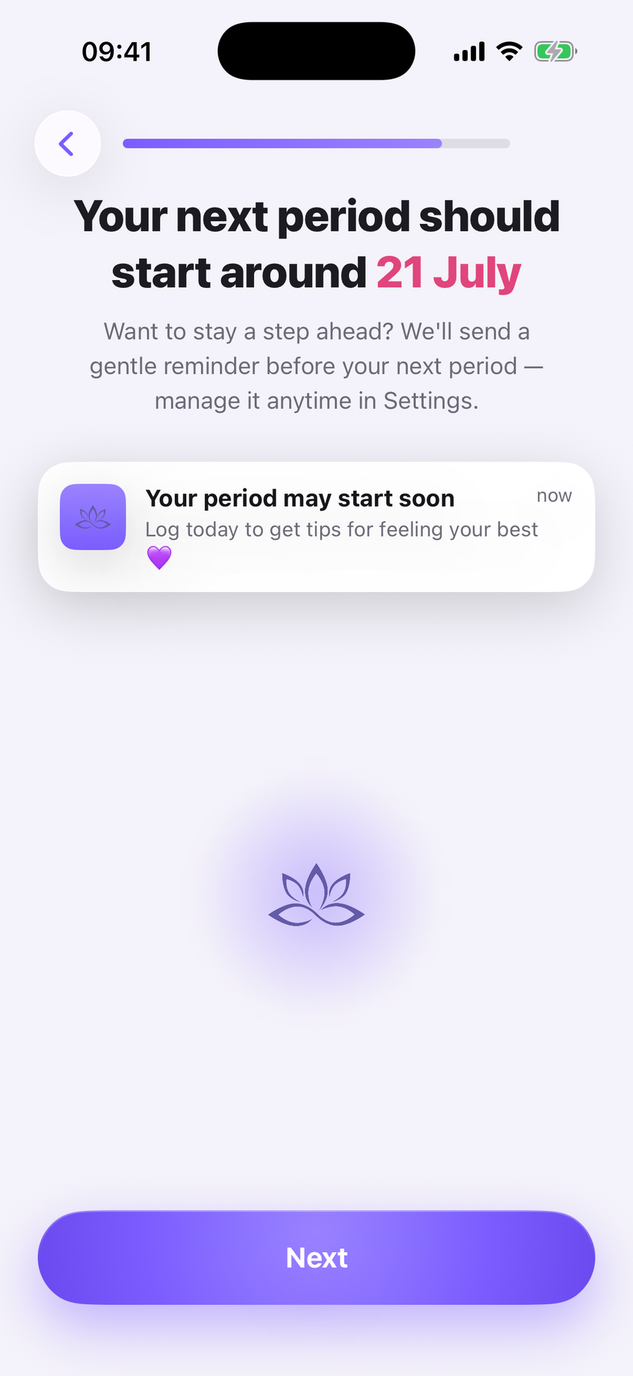 Simply Track predicting the next period start date