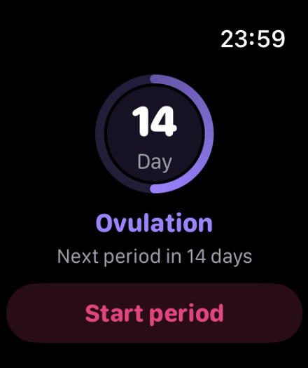Simply Track on Apple Watch showing cycle day and phase
