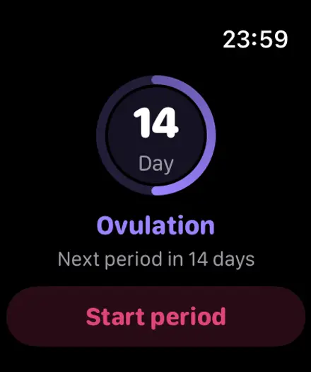 Simply Track on Apple Watch showing cycle day and phase