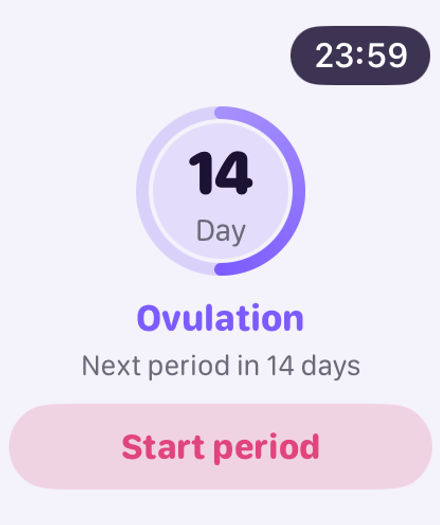 Simply Track on Apple Watch showing cycle day and phase
