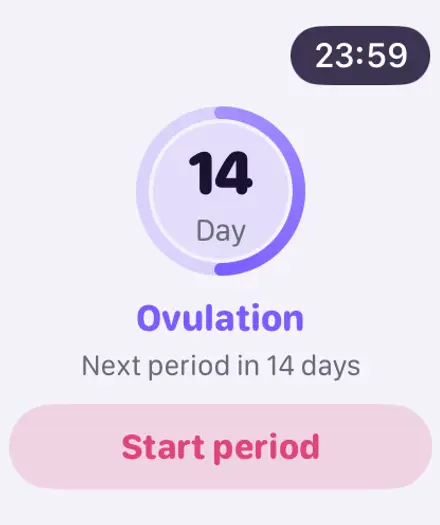 Simply Track on Apple Watch showing cycle day and phase
