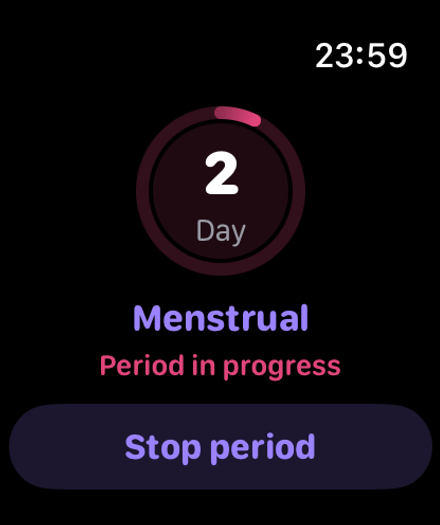 Simply Track on Apple Watch with period tracking active