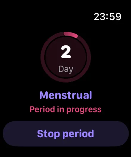 Simply Track on Apple Watch with period tracking active