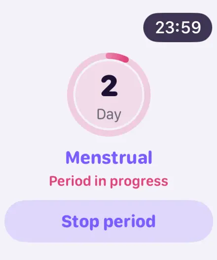 Simply Track on Apple Watch with period tracking active